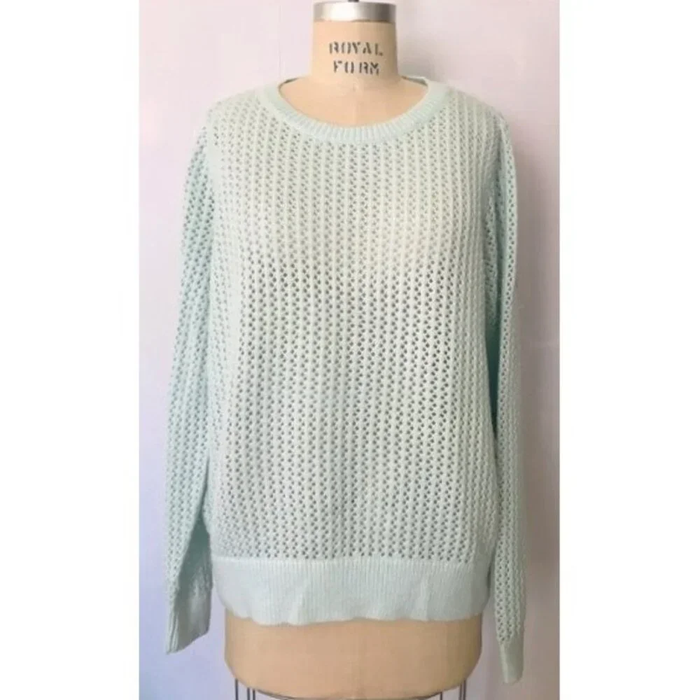 LOFT AQUA BLUE POINTELLE KNIT LONG SLEEVE SWEATER XL NWT